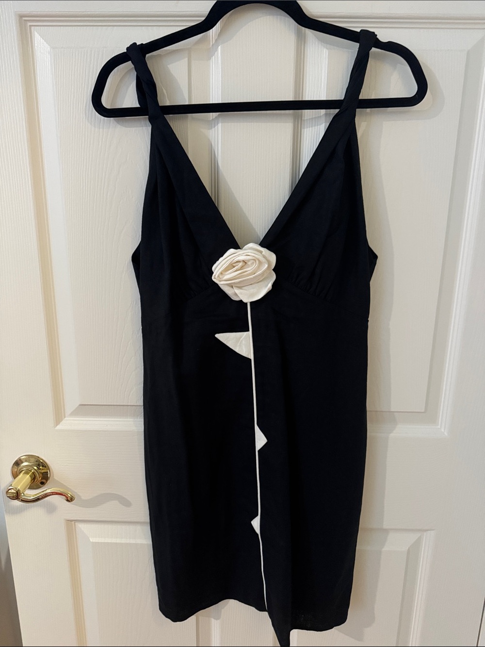 FARM Rio Black Mini Dress with Cream Rose Detail